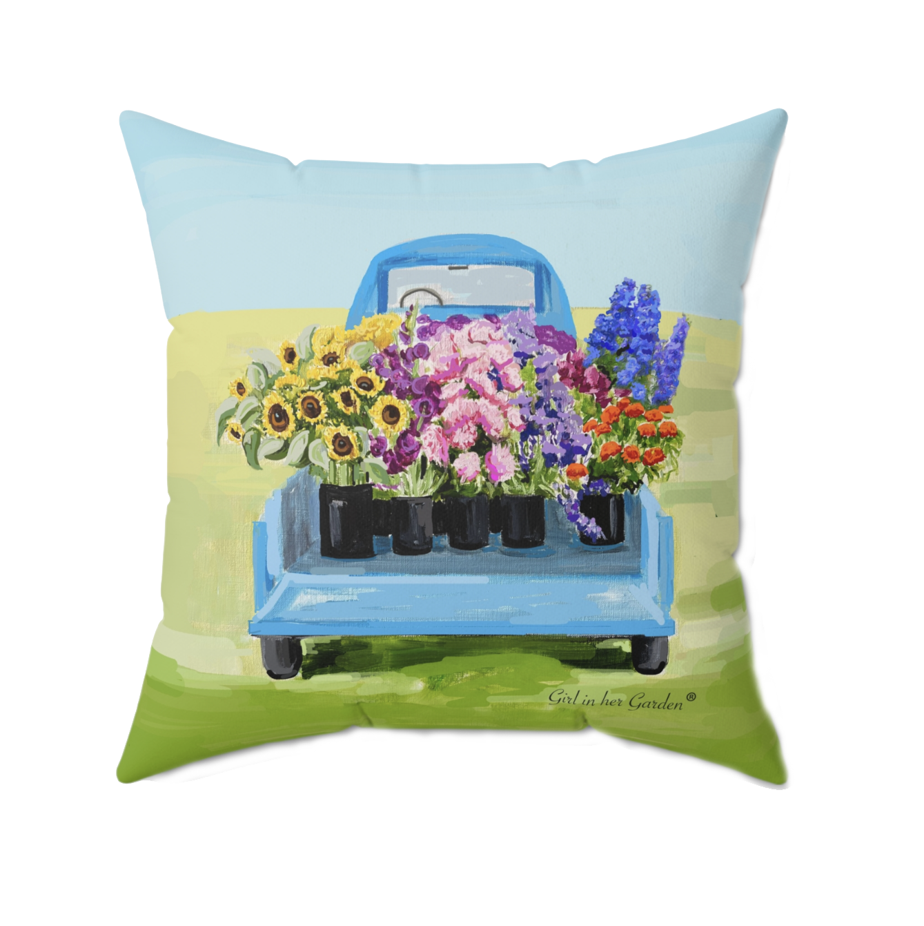 Flower Truck Throw Pillow, Pillow Cover