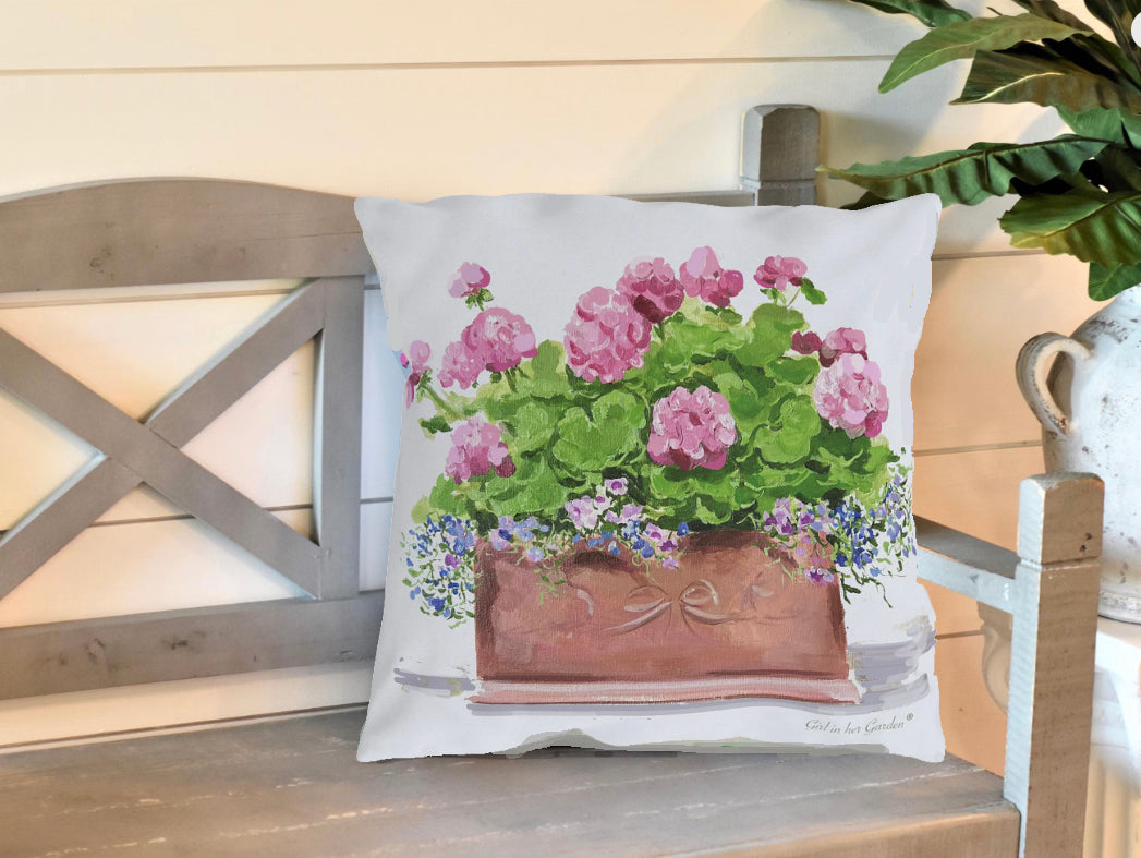 Pink Geranium Outdoor Pillow & Pillow Cover