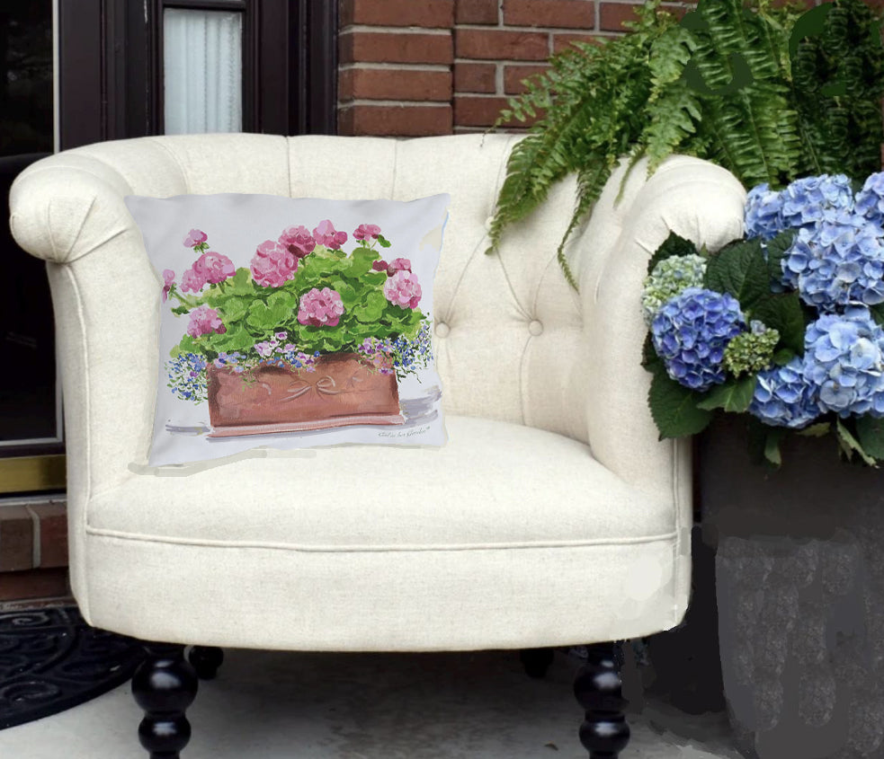 Pink Geranium Outdoor Pillow & Pillow Cover