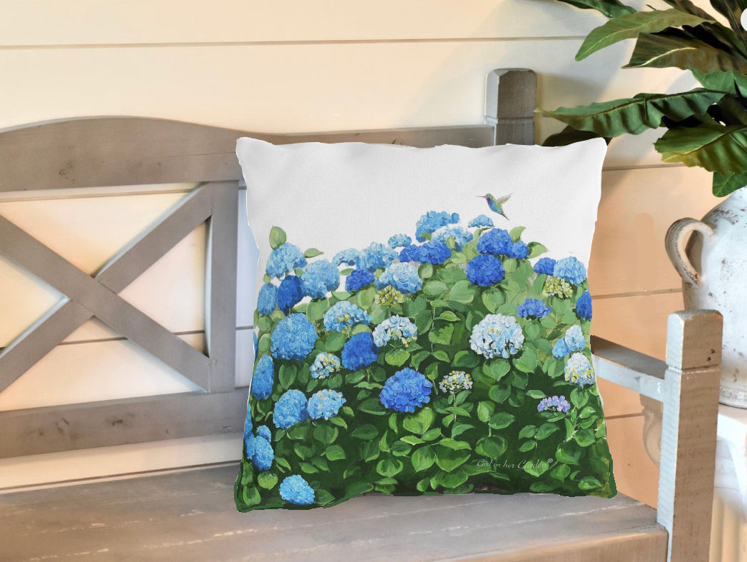 Blue Hydrangeas Outdoor Pillows