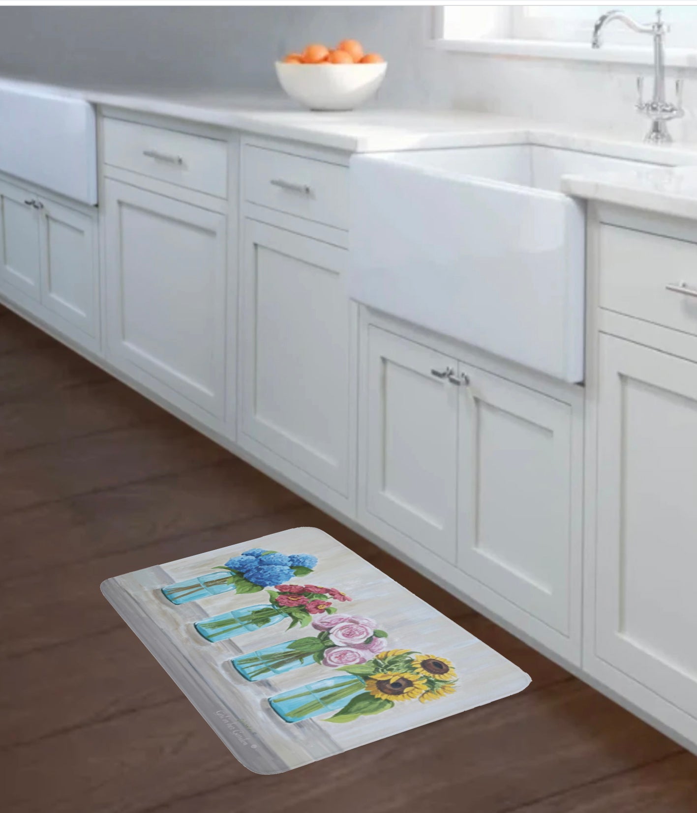 Kitchen, Bath  Cushion Mat, Floral Mason Jars