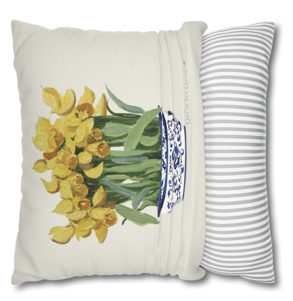 Daffodil Floral Pillow, Pillow Cover