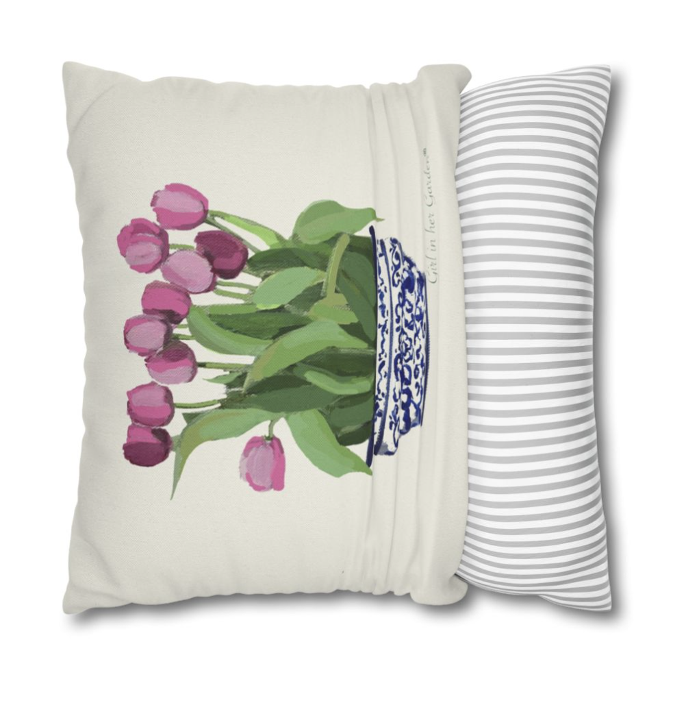 Tulip Floral Planter Pillow, Pillow Cover