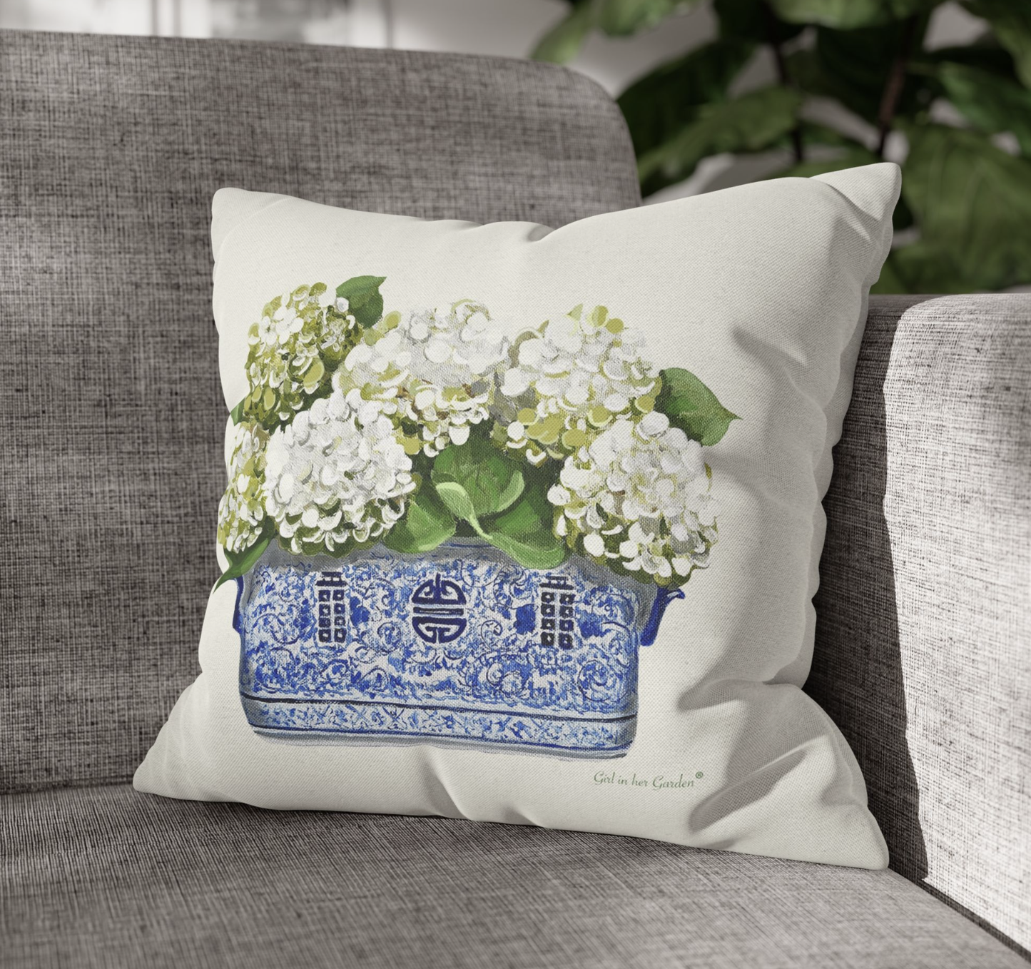 White Hydrangea Pillow, Pillow Cover