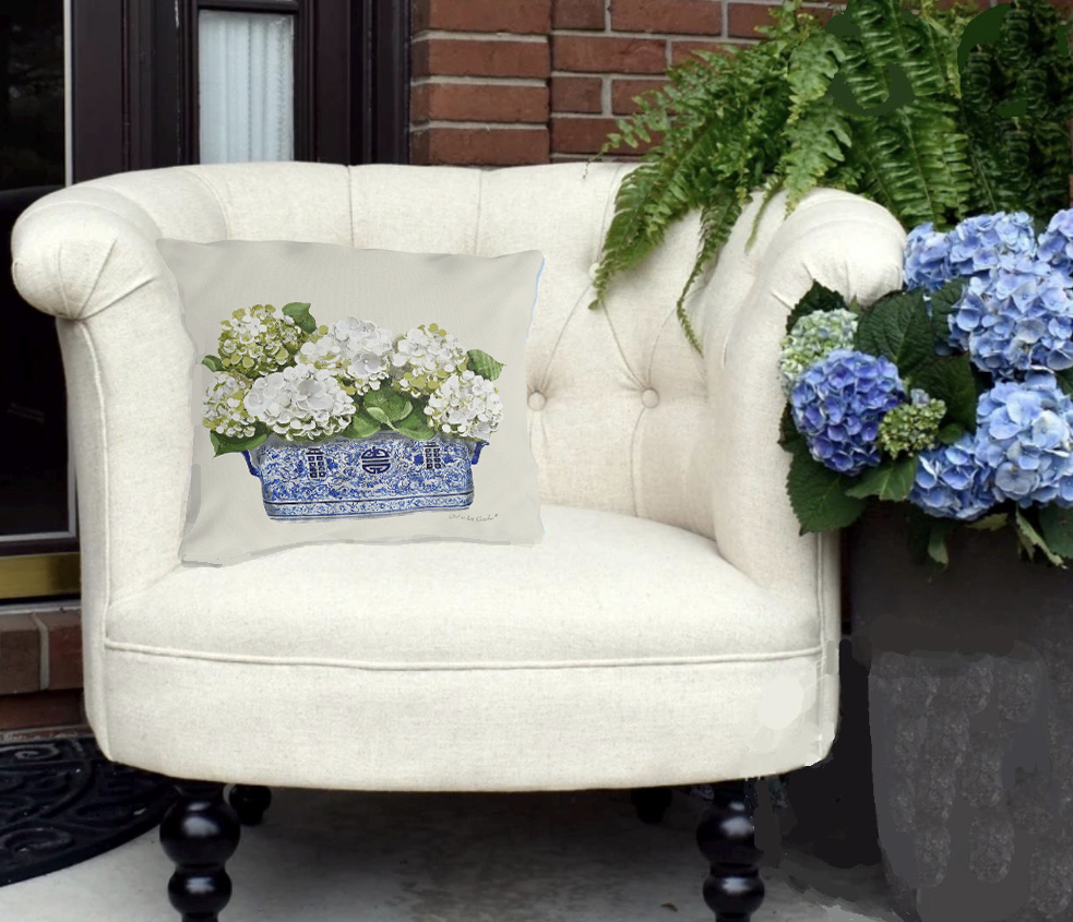 White Hydrangea Outdoor Pillows