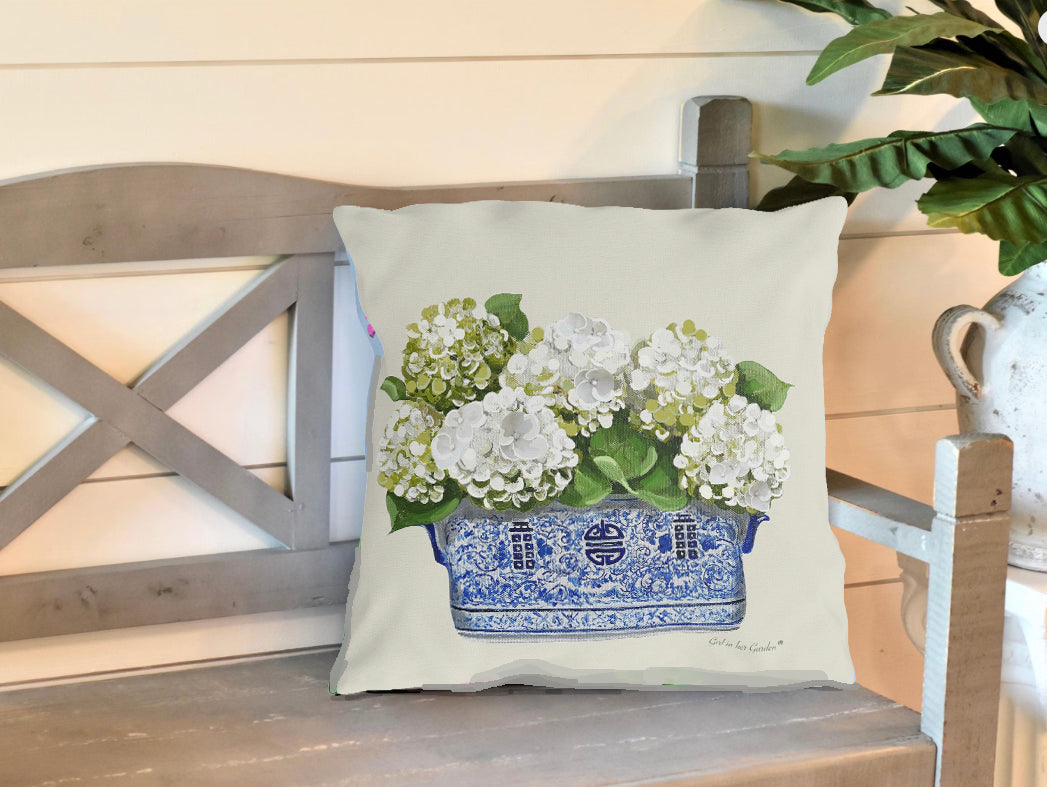 White Hydrangea Outdoor Pillows