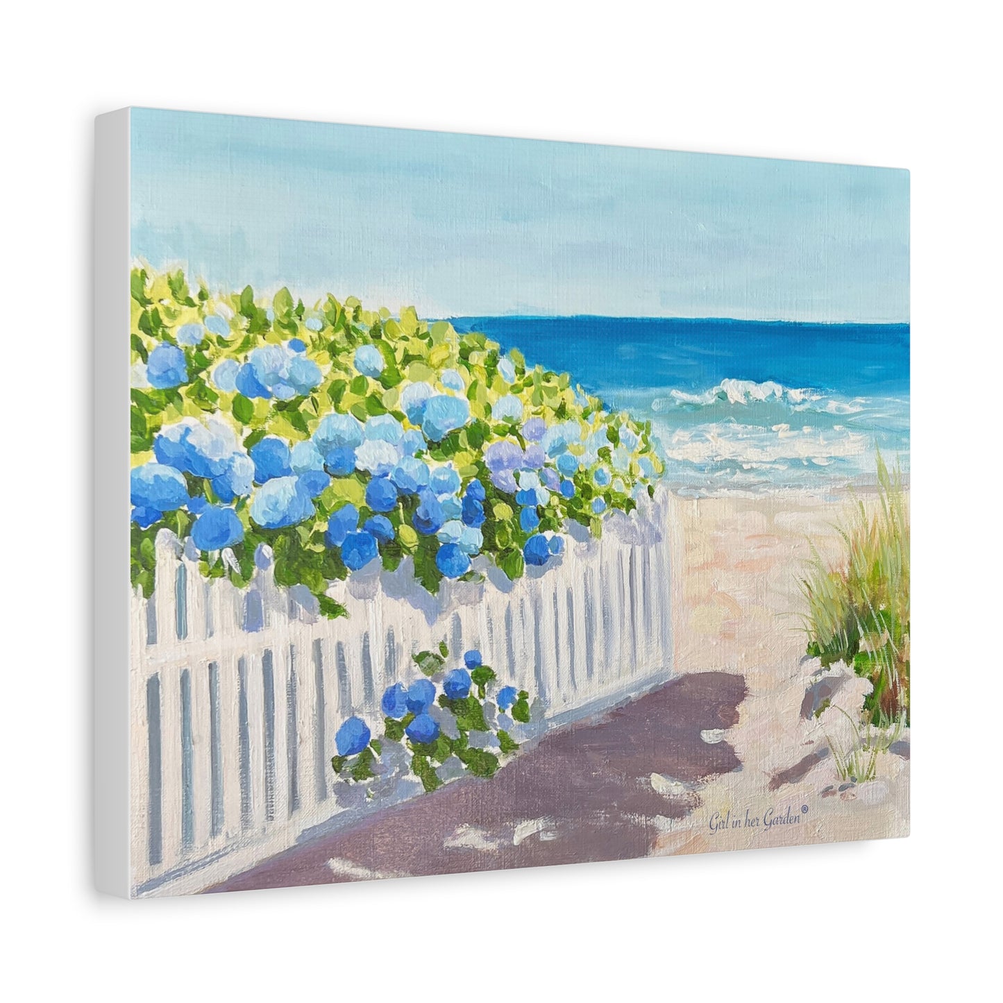 Coastal Hydrangeas on a Beach Path Unframed Poster or Canvas