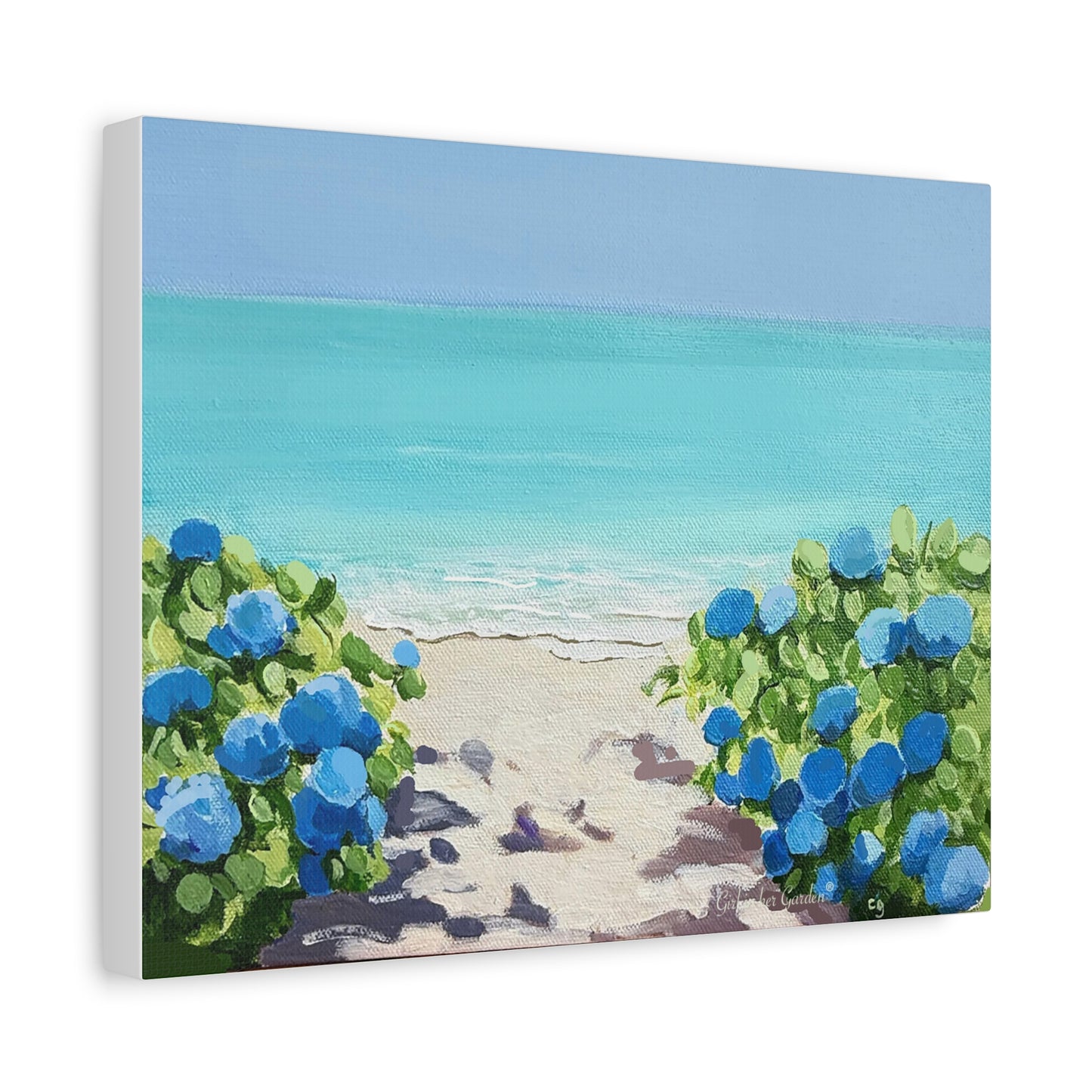 Hydrangeas by the Turquoise Sea, Unframed Poster or Canvas