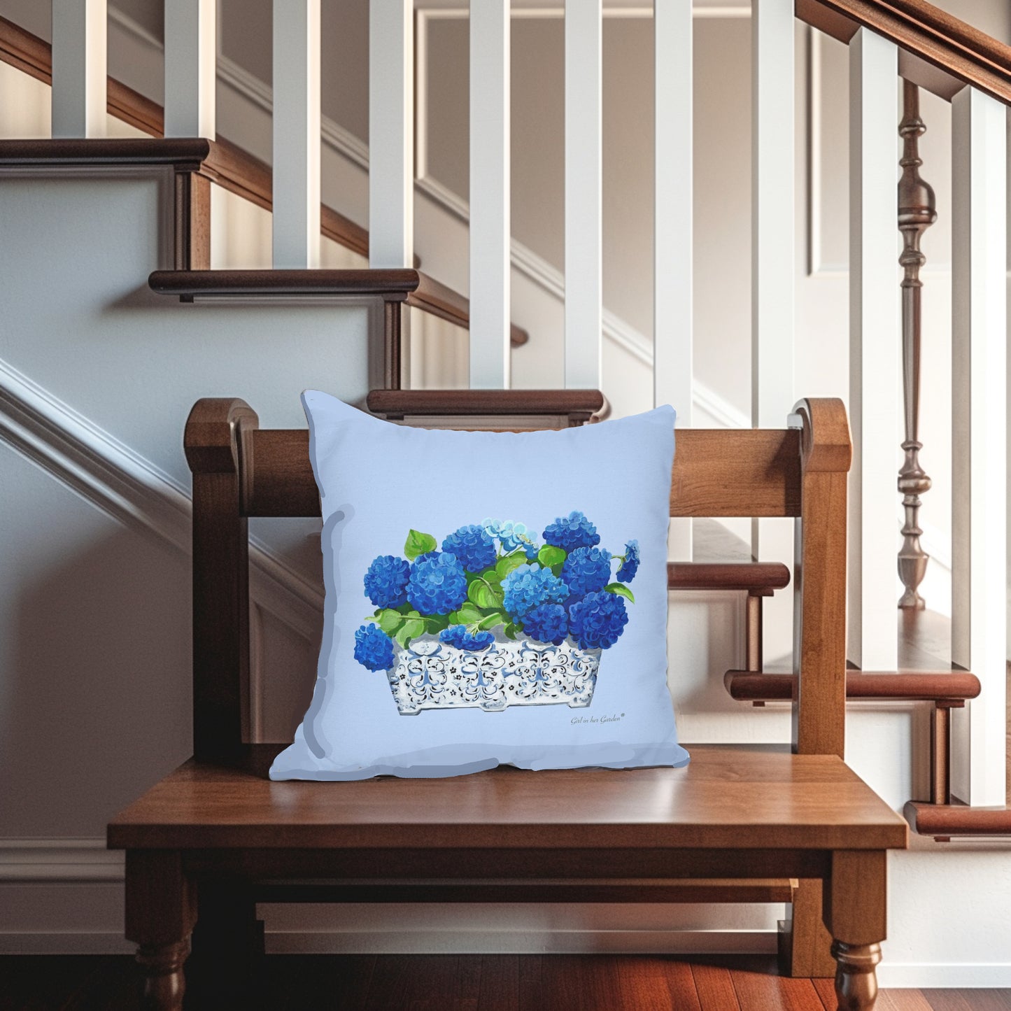 Light Blue Hydrangea Planter Pillow, Pillow Cover