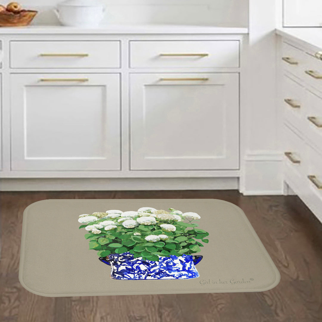 Kitchen, Bath Cushion Mat, Beige Annabelle Blue & White Planter