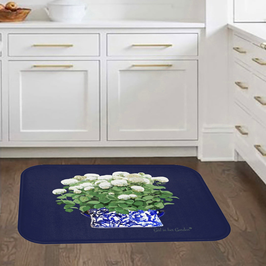Kitchen, Bath Cushion Mat, Navy Annabelle Blue & White Planter