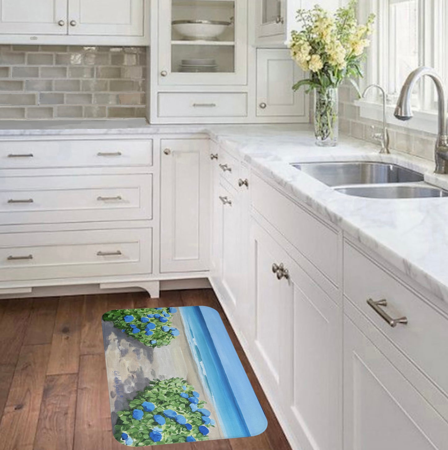 KItchen & Bath Cushion Mat, Hydrangeas on the Beach