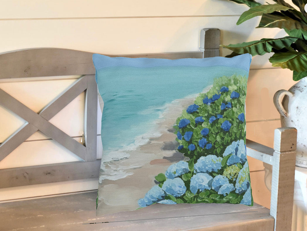 Hydrangeas on the Beach Outdoor Pillows