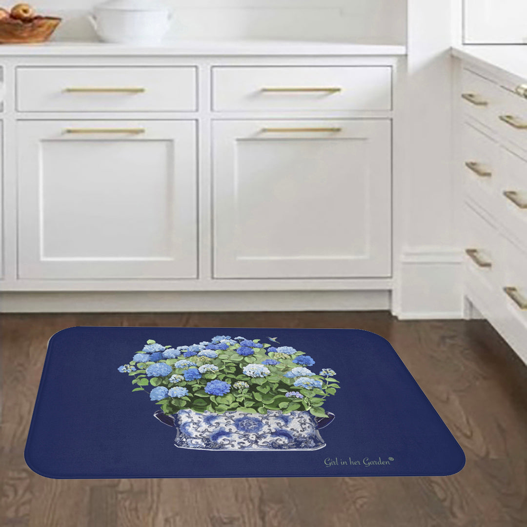 Kitchen, Bath Cushion Mat, Navy Hydrangea Chinoiserie Foot Planter 11