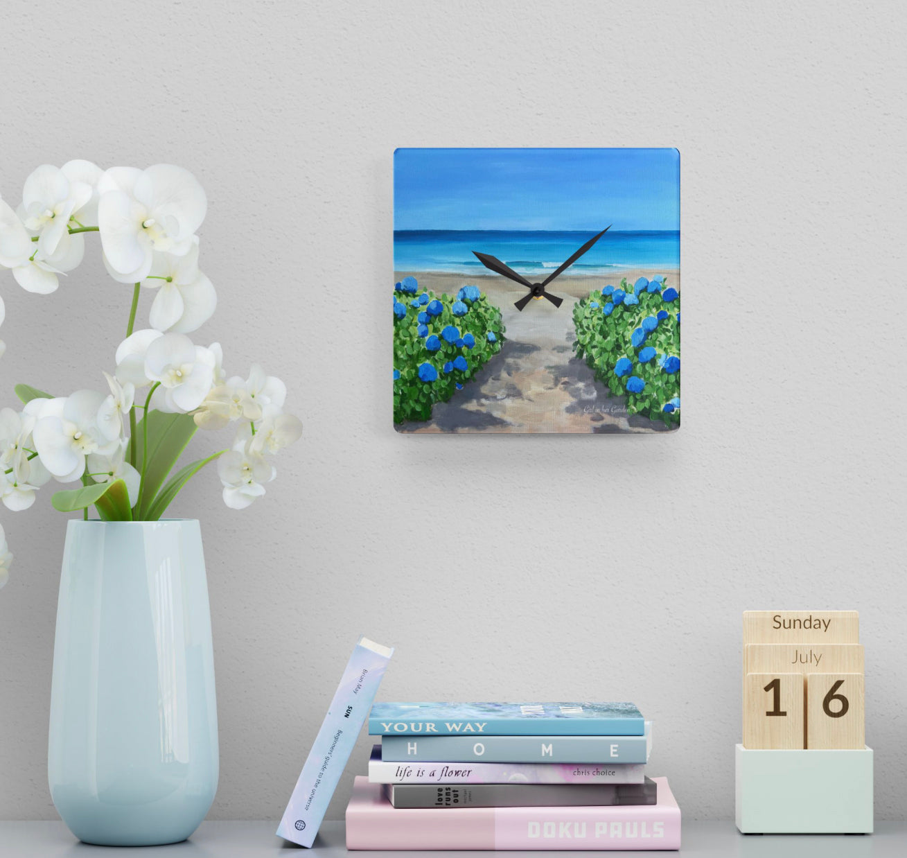 Hydrangeas by the Sea Wall Clock
