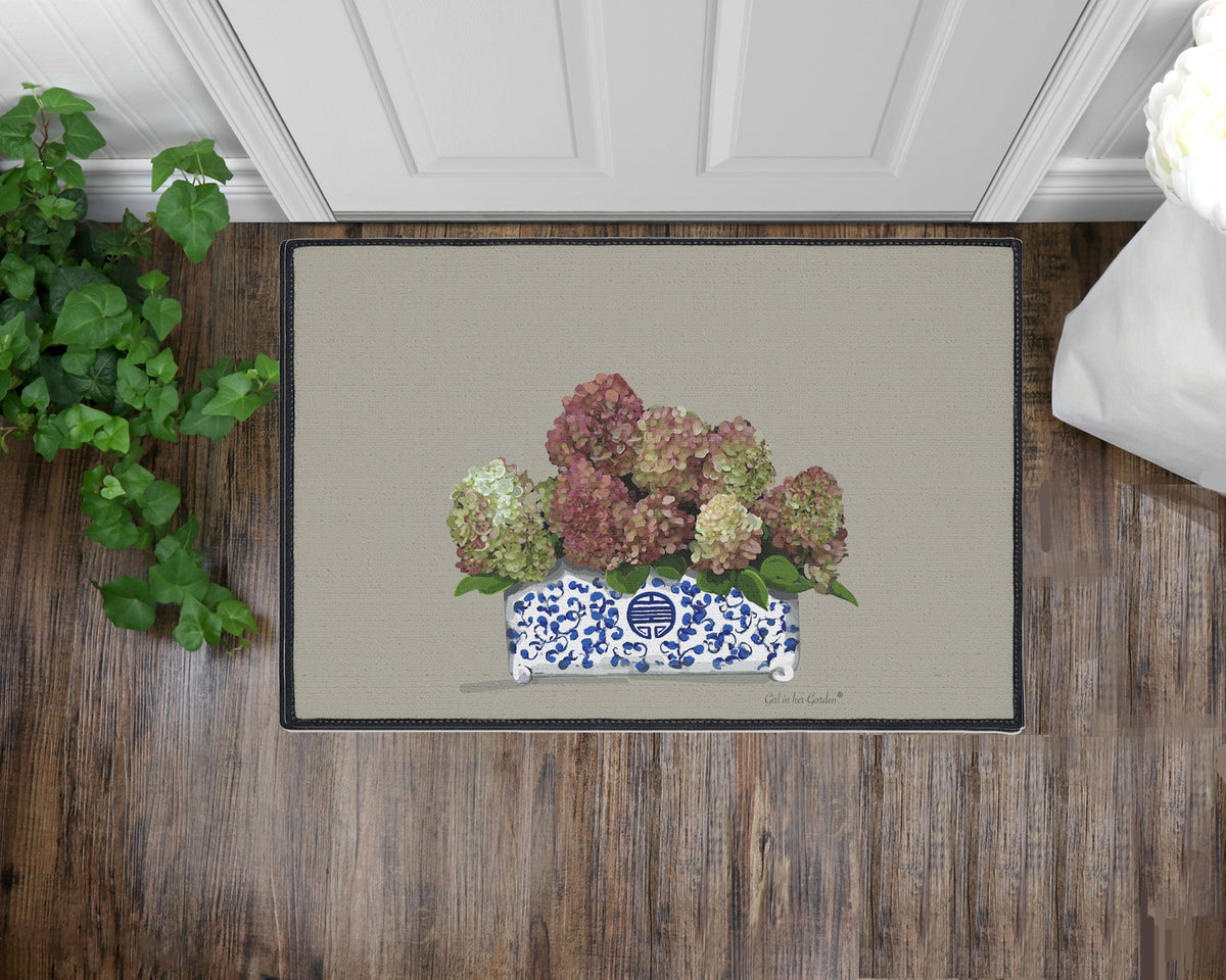Beige Fall Hydrangea Planter Floor Mat