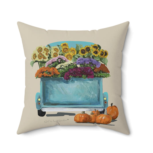 Beige Fall Harvest Truck Pillow, Pillow Cover