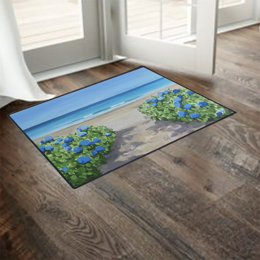 Hydrangeas on the Beach Rubber Floor Mat