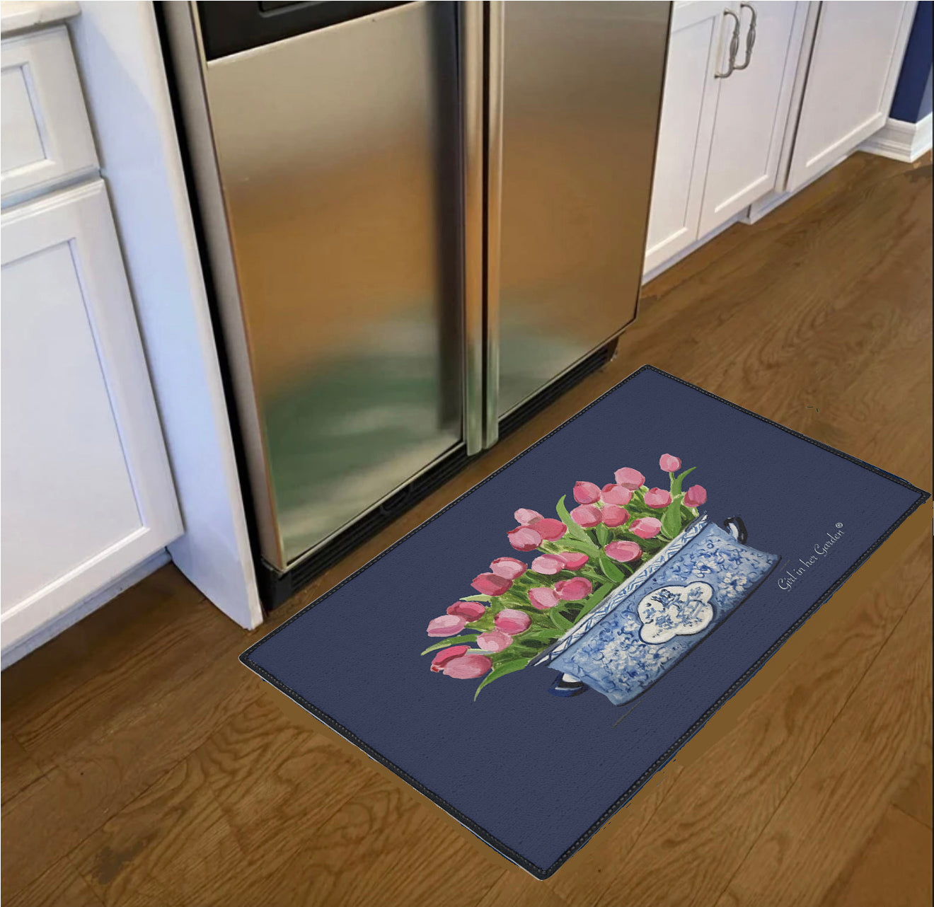 Navy Tulip Rubber Floor Mat
