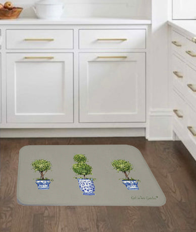 Kitchen, Bath Cushion Mat, Beige Triple Topiary