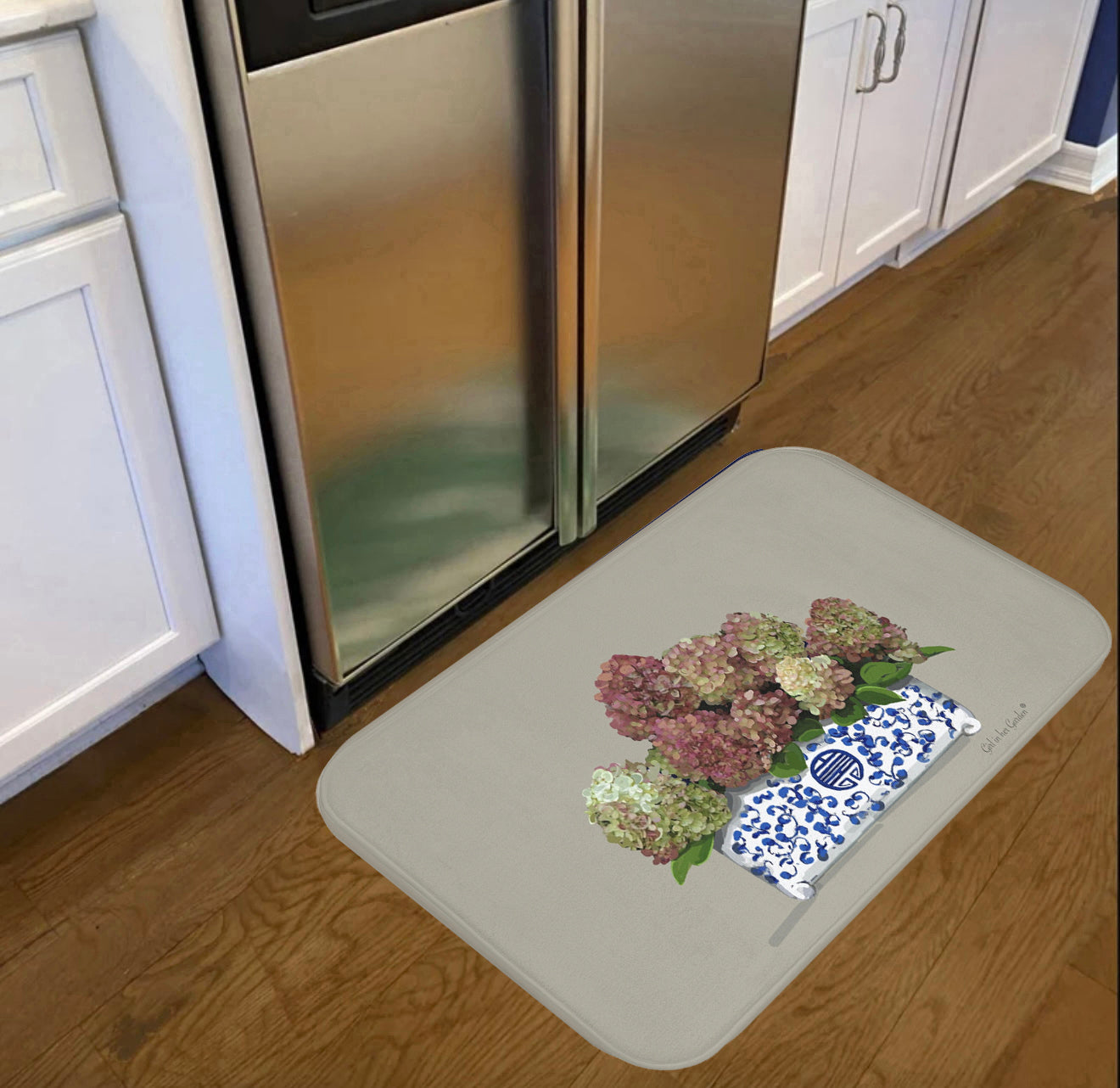 Beige Fall Hydrangea Planter Kitchen & Bath Cushion Mat