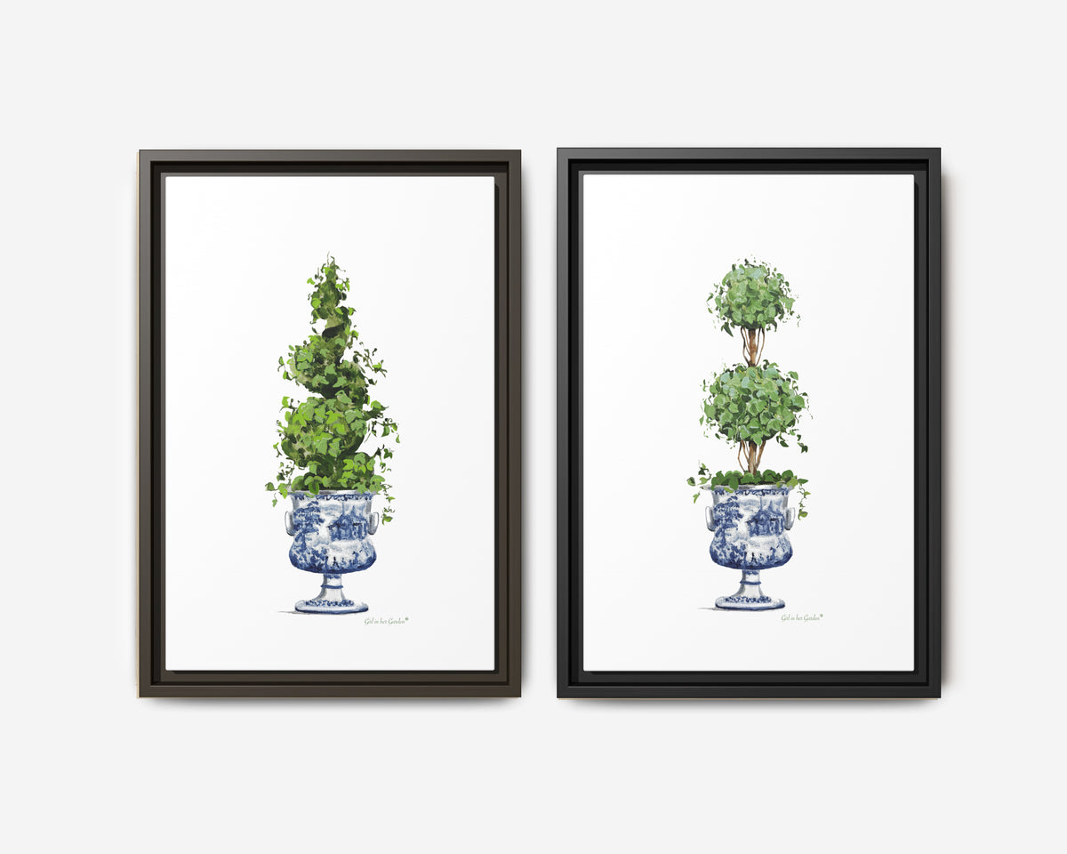 Topiary Trees, Framed Canvas Set of Two