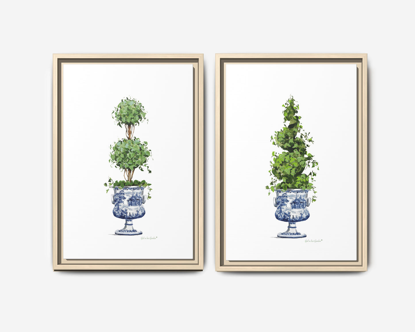 Topiary Trees, Framed Canvas Set of Two