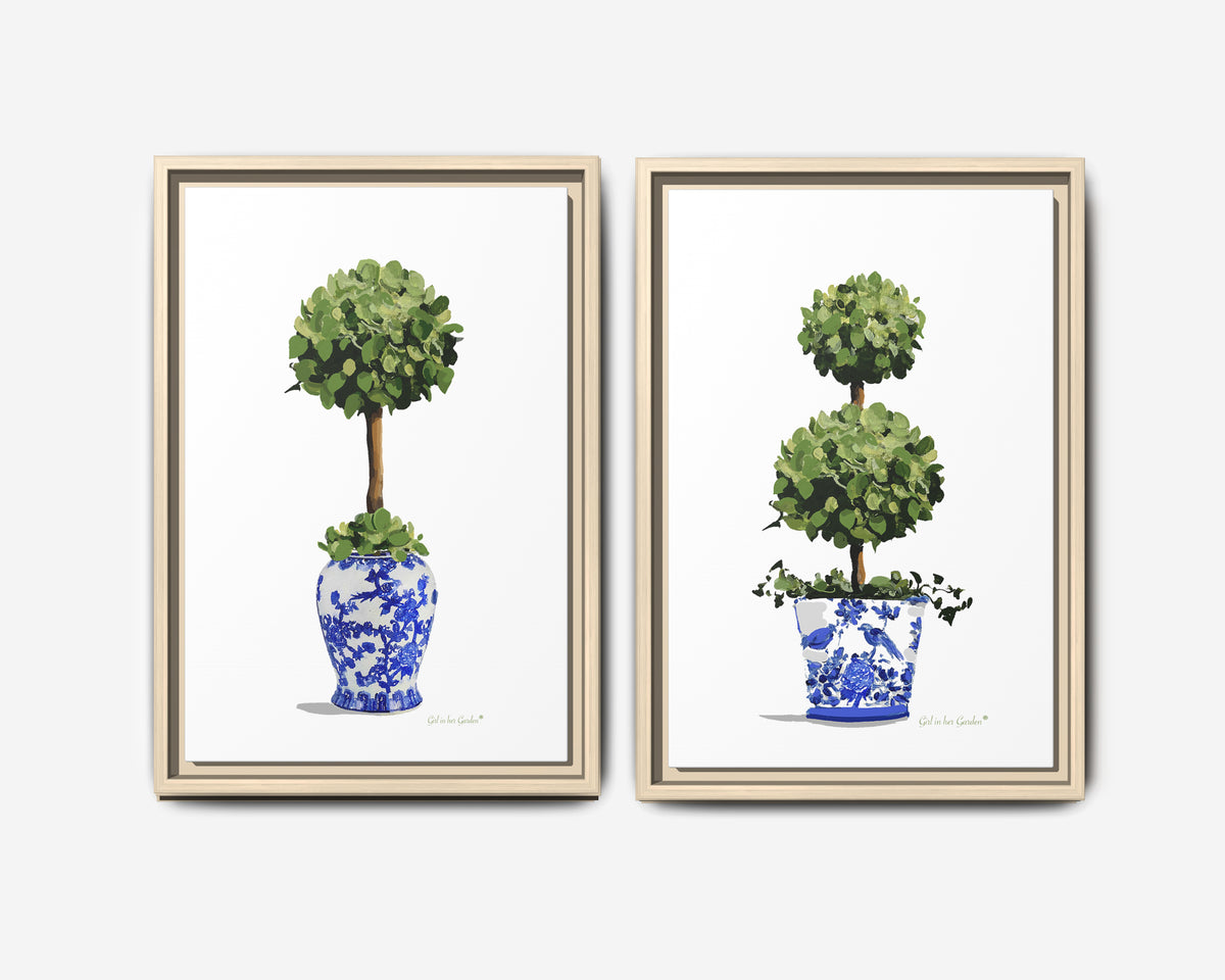Single & Double Topiary Chinoiserie,  Framed Canvas Set