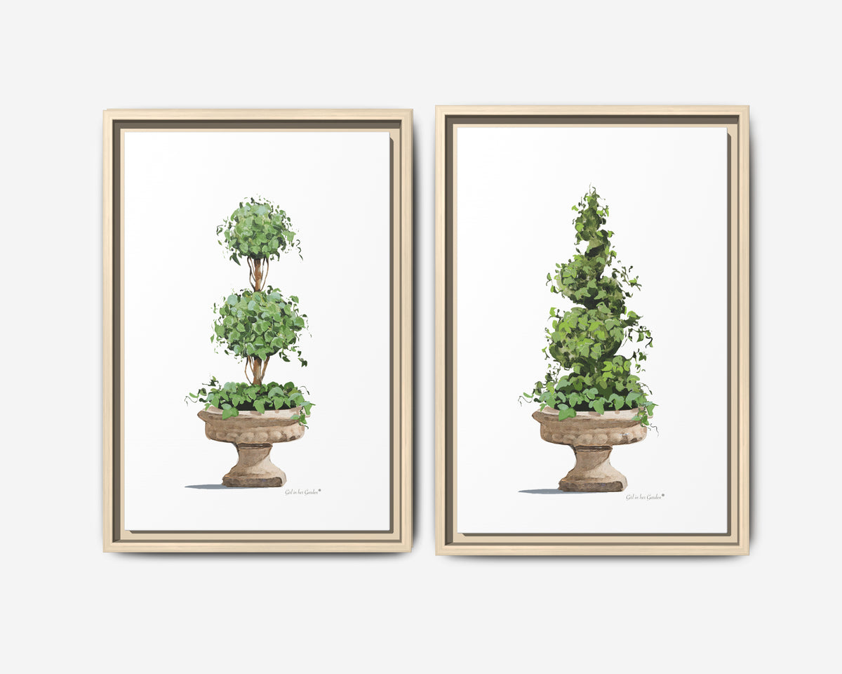 Urn Topiary Planter Set, Framed Canvas
