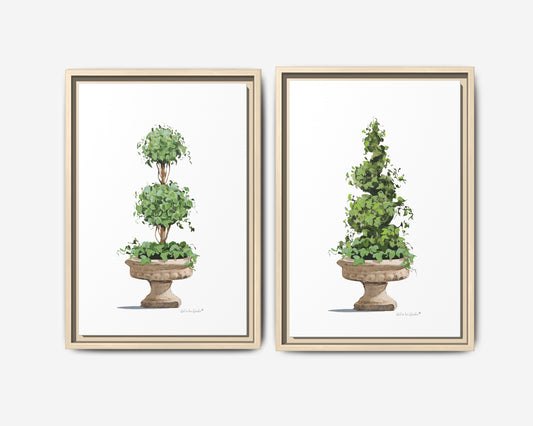 Urn Topiary Planter Set, Framed Canvas
