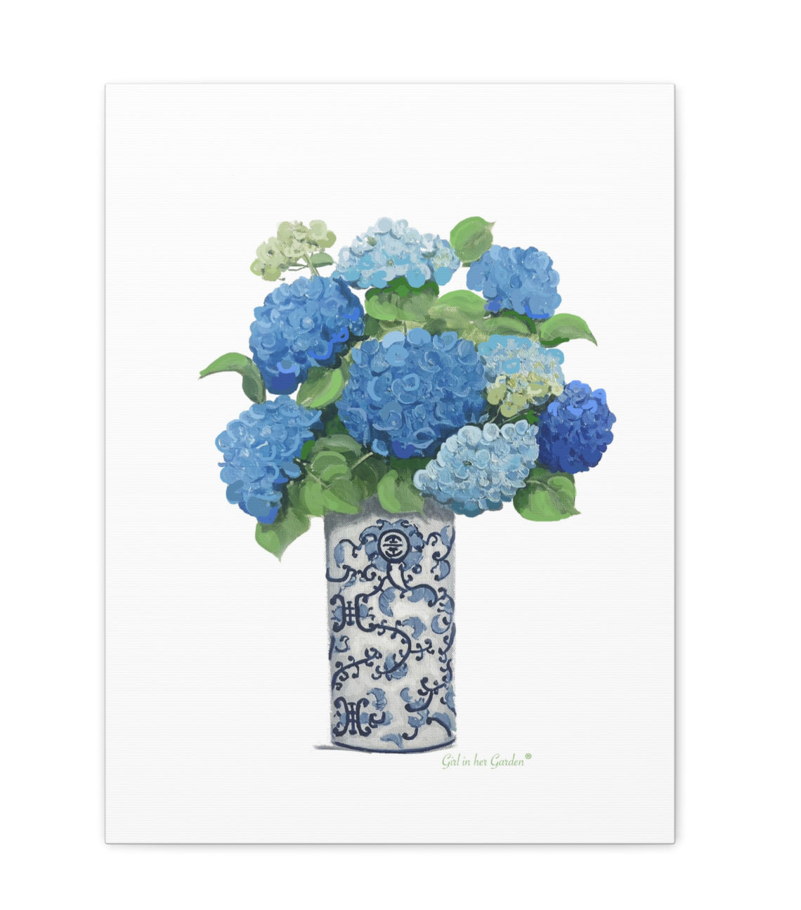 Blue Hydrangeas Chinoiserie Print on Canvas