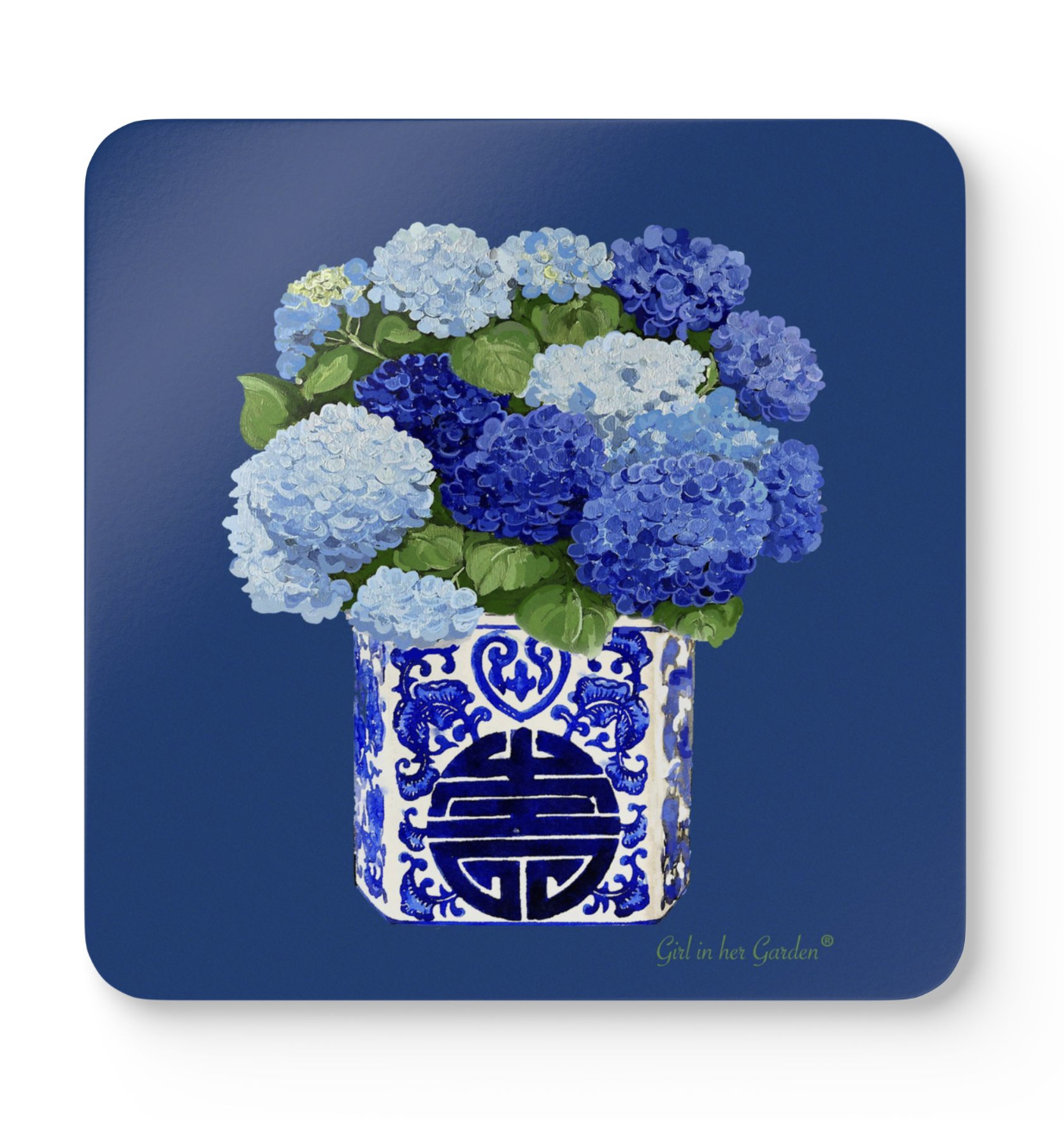 Navy Blue Hydrangea Coaster Set