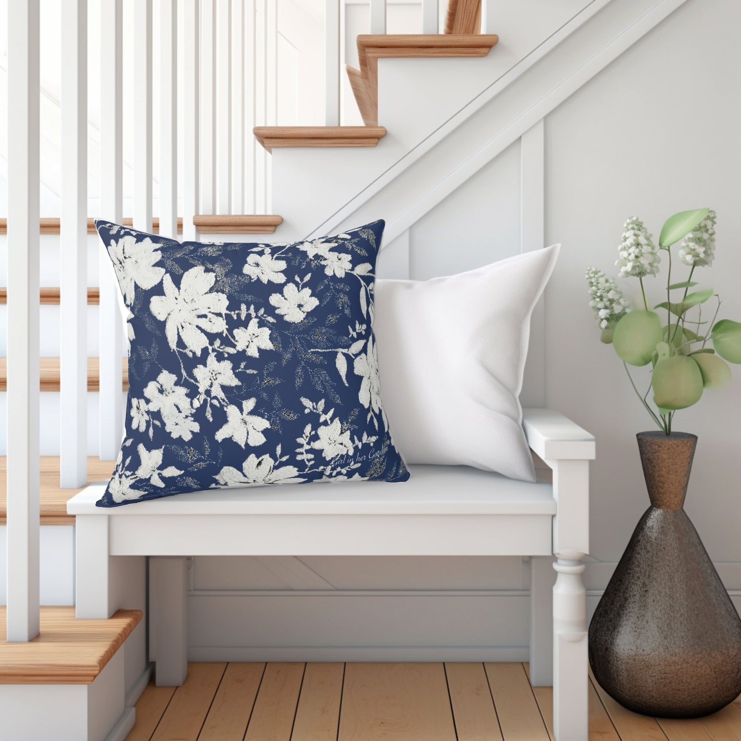 Blue Floral Botanical Pillow, Pillow Cover