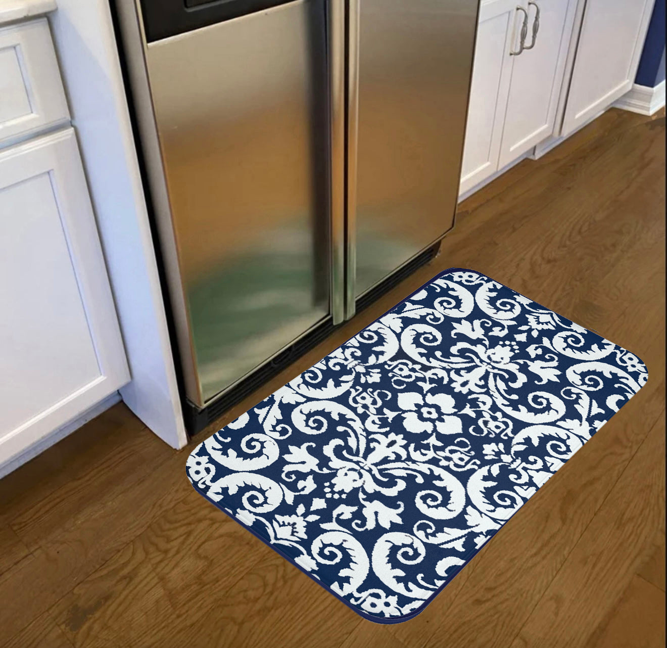 Blue & White Floral Pattern KItchen & Bath Cushion Mat