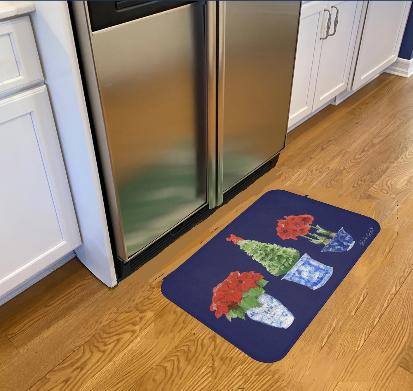 Kitchen Bath Cushion Mat, Blue Christmas Trio