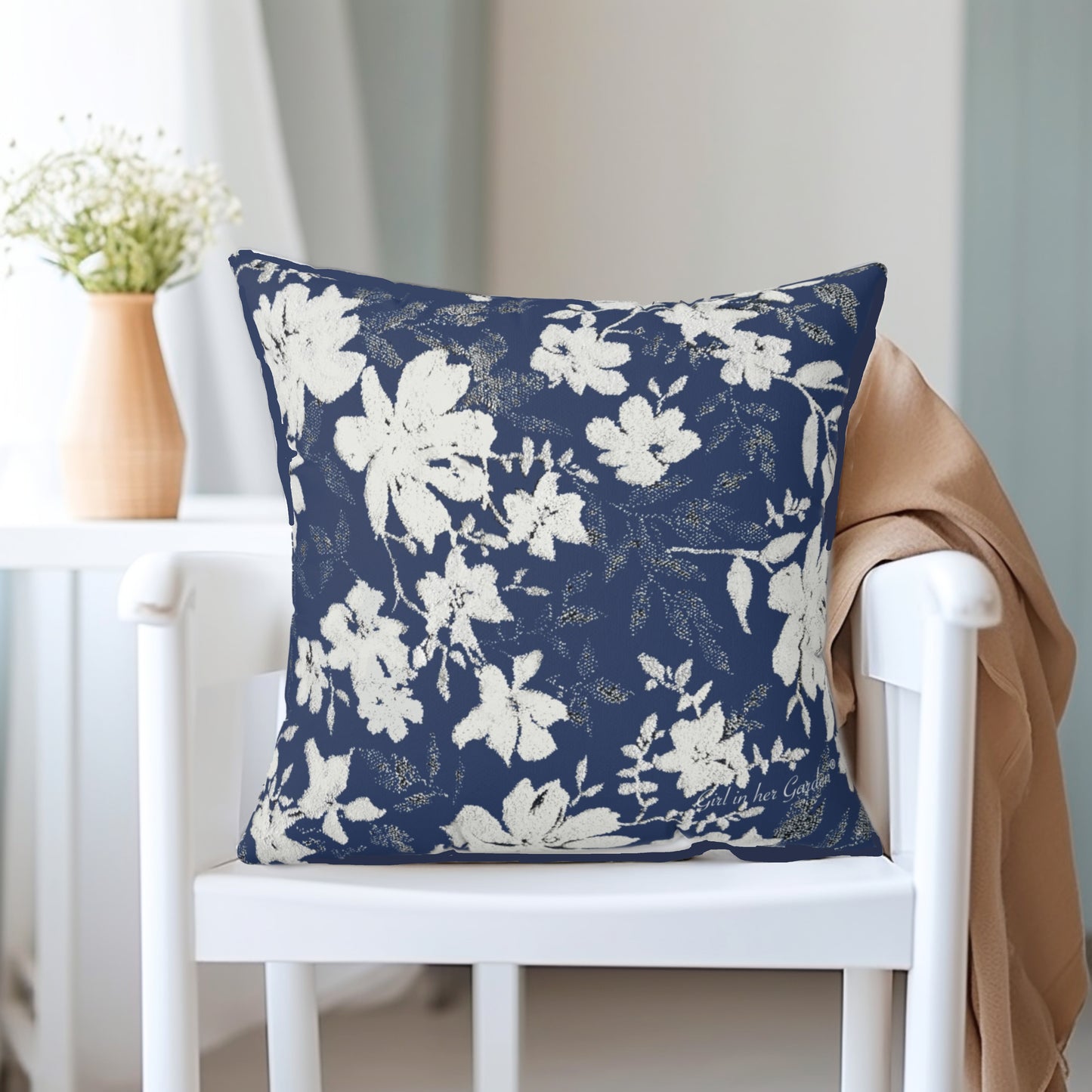 Blue Floral Botanical Pillow, Pillow Cover