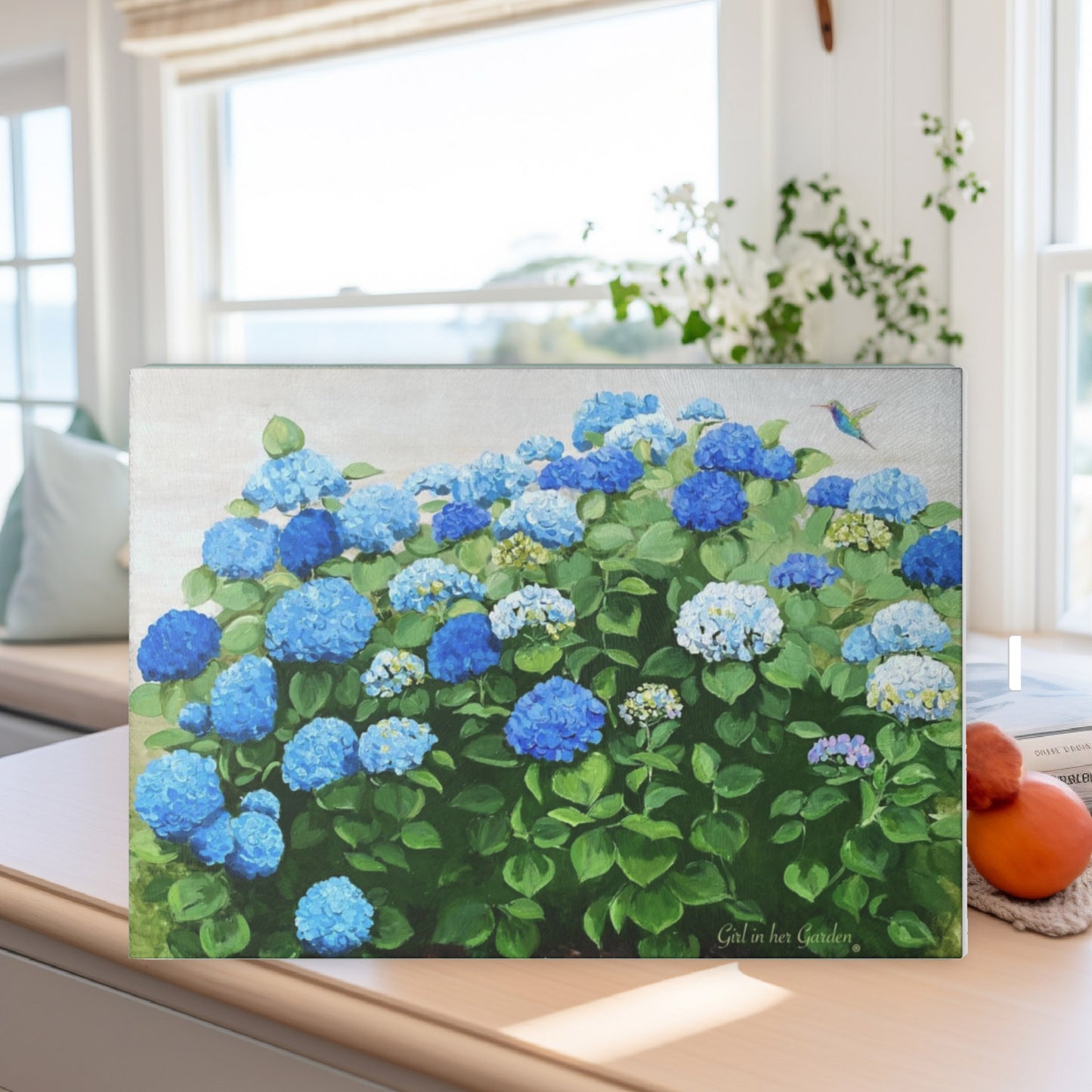 Blue Hydrangea Glass Cutting Board