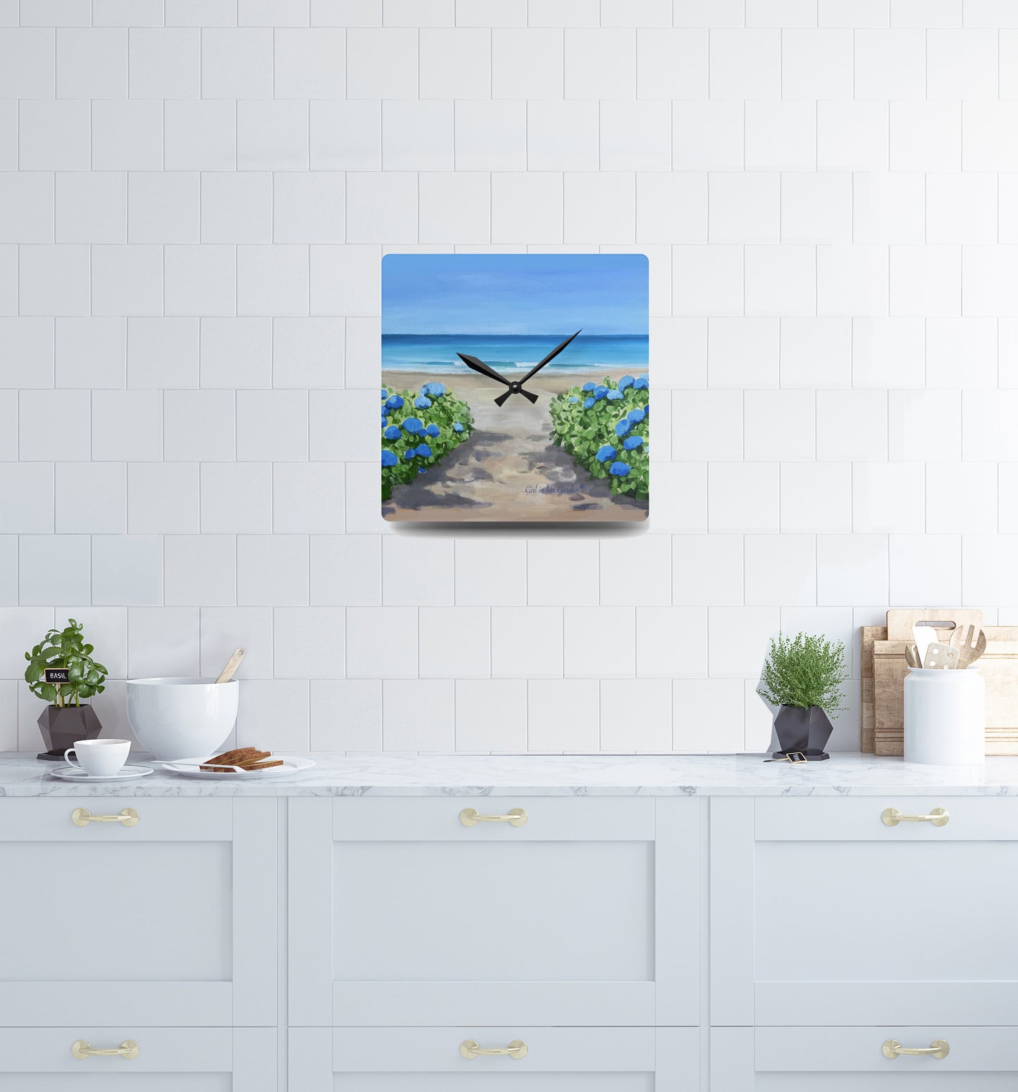 Hydrangeas by the Sea Wall Clock