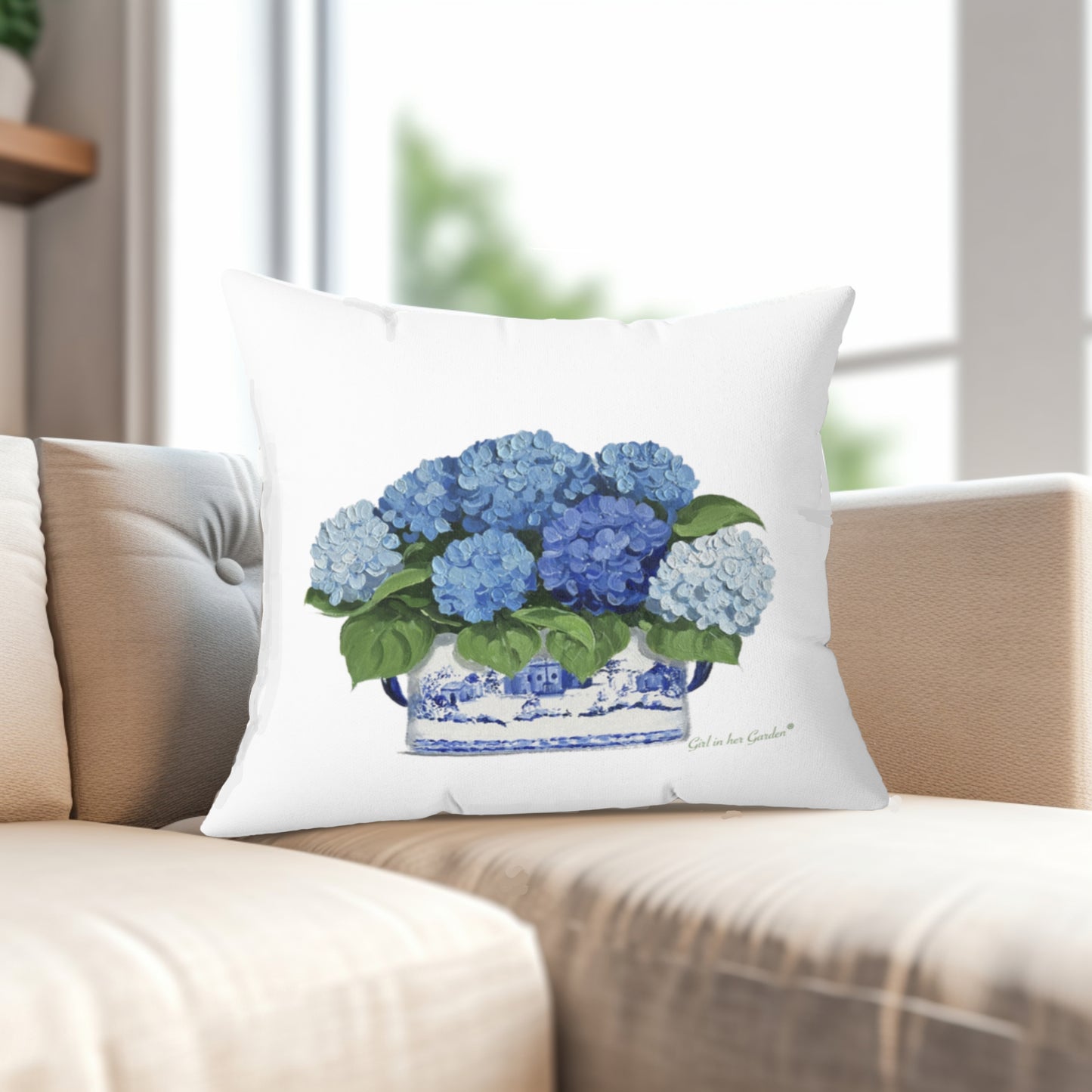 Blue Hydrangea Chinoiserie Pillow