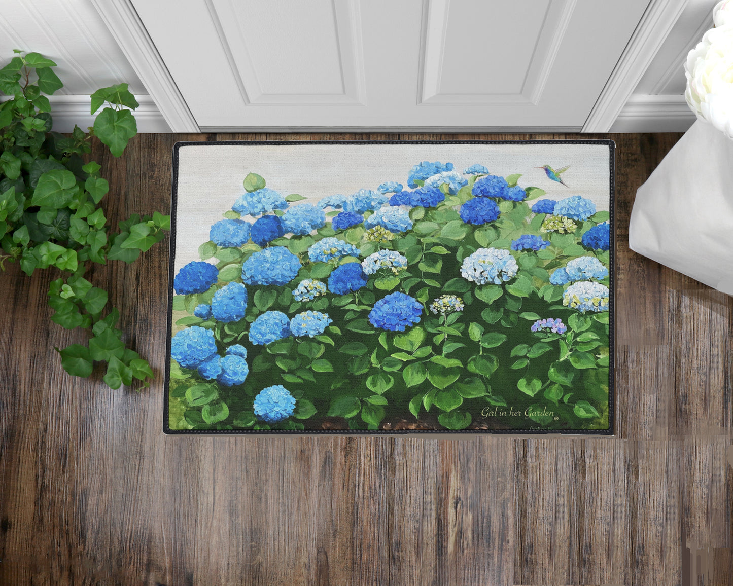 Blue Hydrangeas Rubber Floor Mat