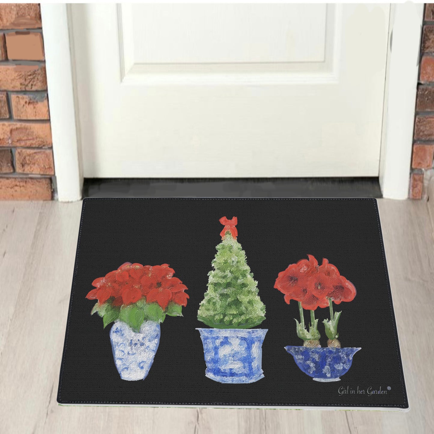 Heavy Duty Indoor Outdoor Rubber Floor Mat,  Christmas Trio Black