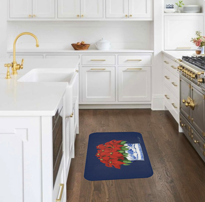 Kitchen, Bath Cushion Mat, Christmas Poinsettias