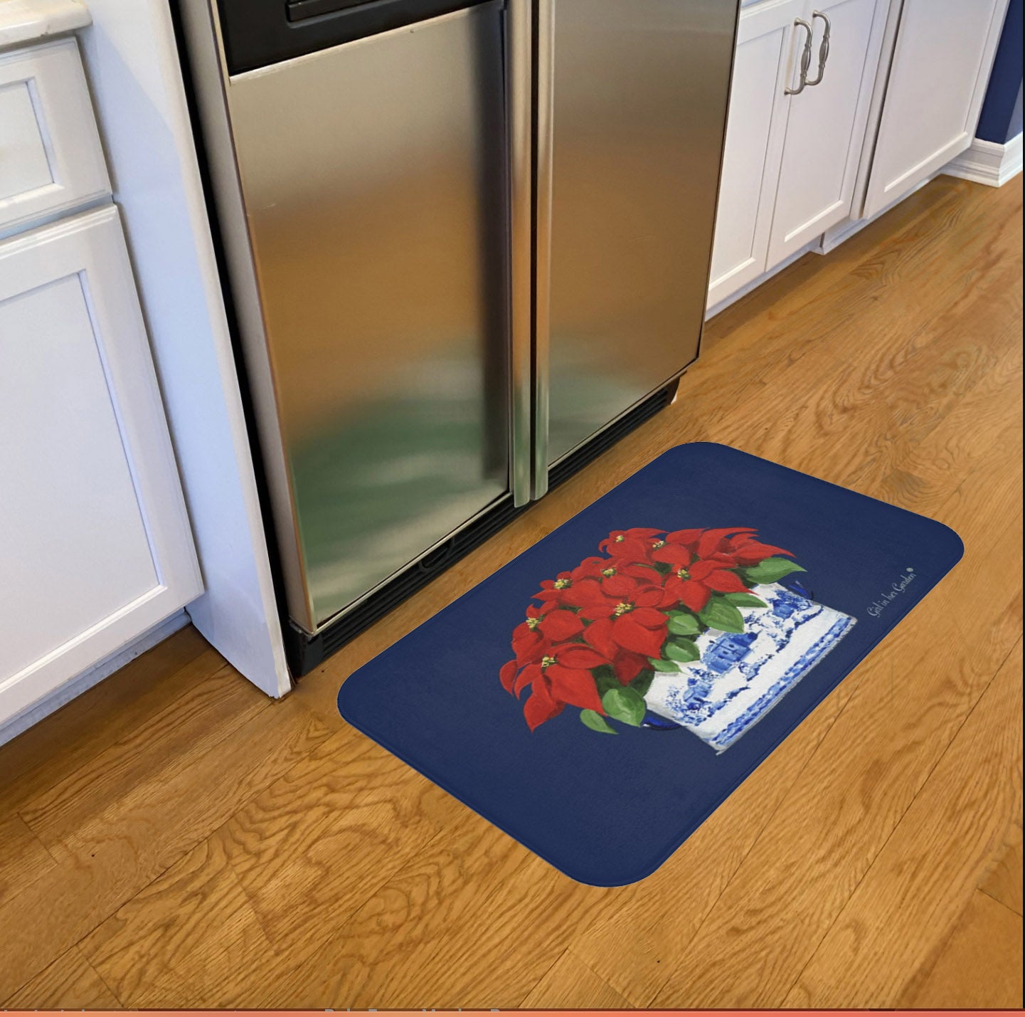 Kitchen, Bath Cushion Mat, Christmas Poinsettias