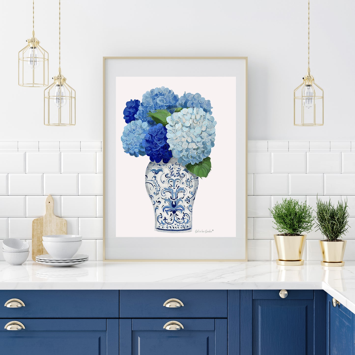 Blue Hydrangea Chinoiserie print Canvas