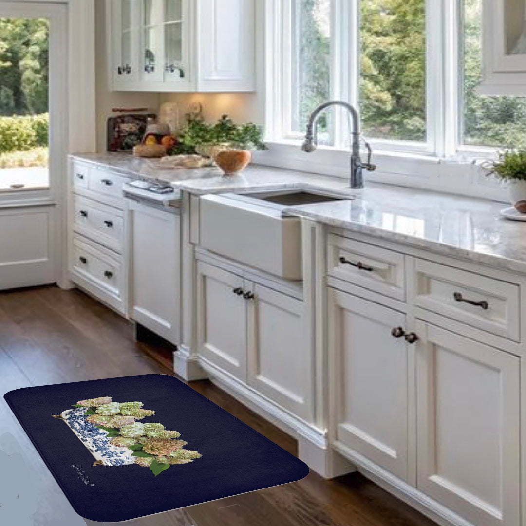 Navy Peegee Hydrangea Kitchen & Bath Cushion Mat