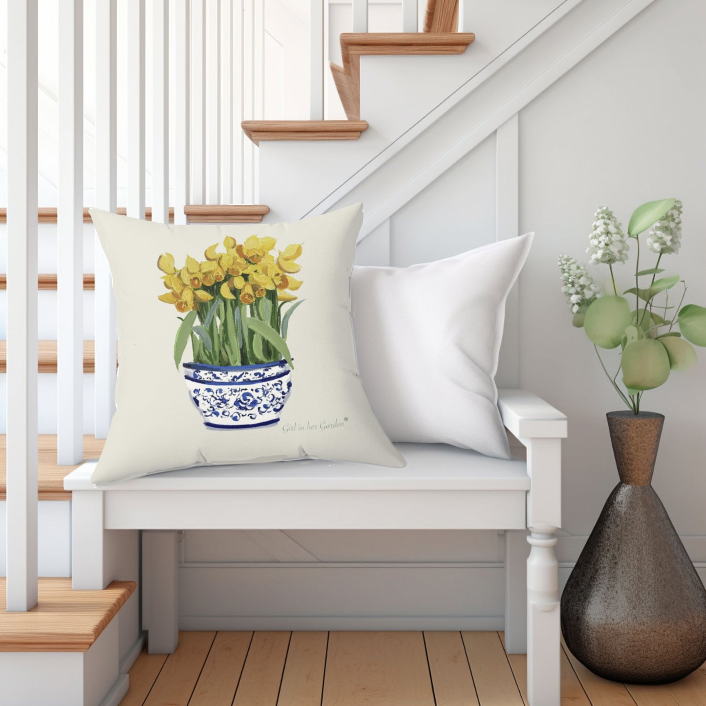 Daffodil Floral Pillow, Pillow Cover
