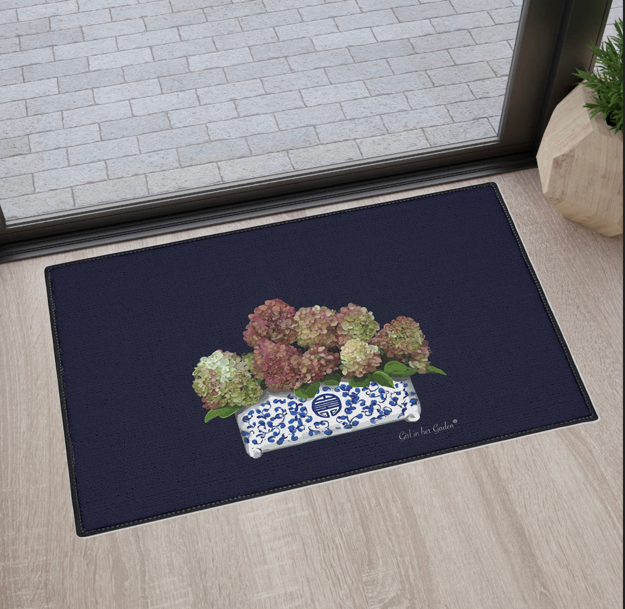 Navy Fall Hydrangea Planter Floor Mat