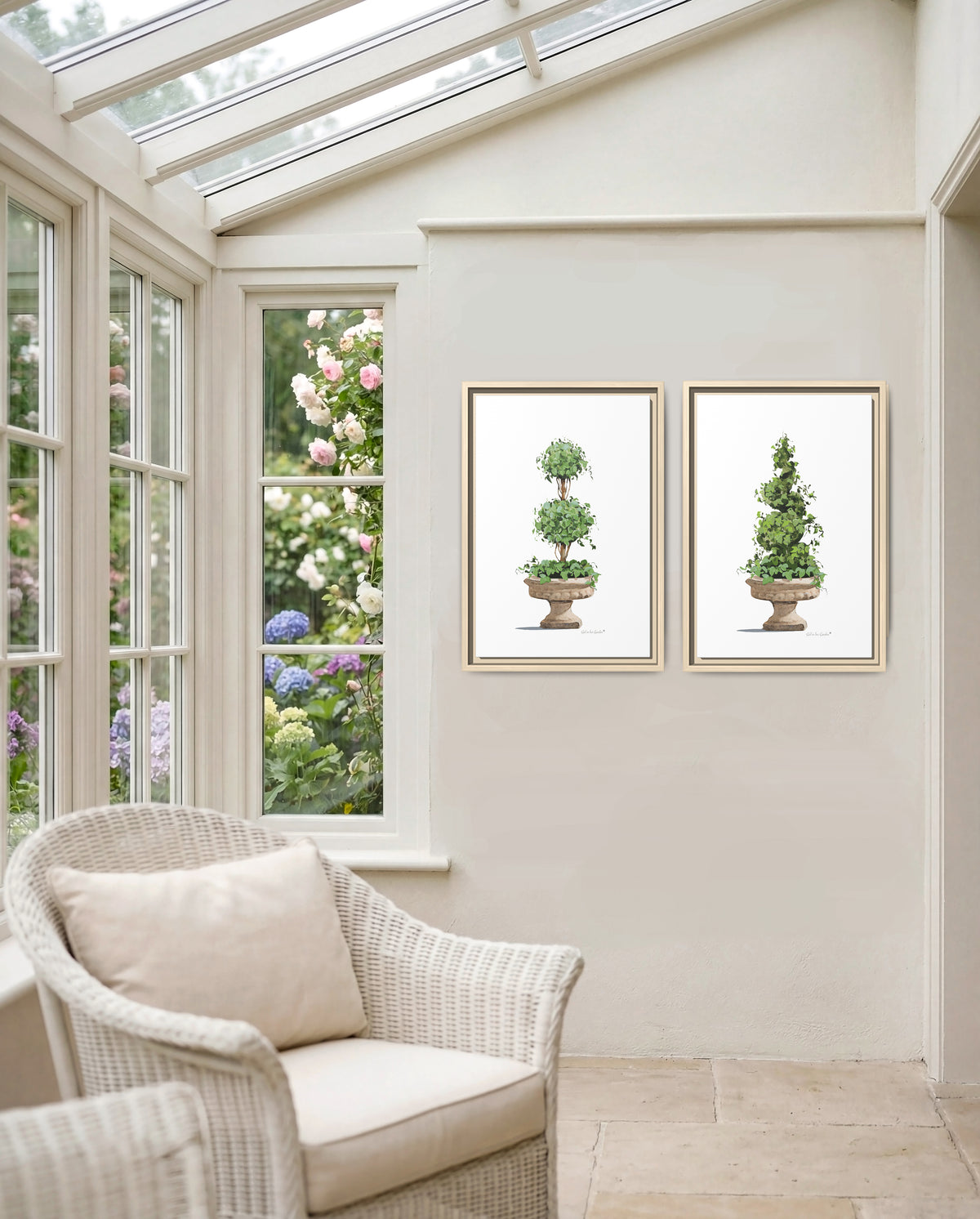 Urn Topiary Planter Set, Framed Canvas