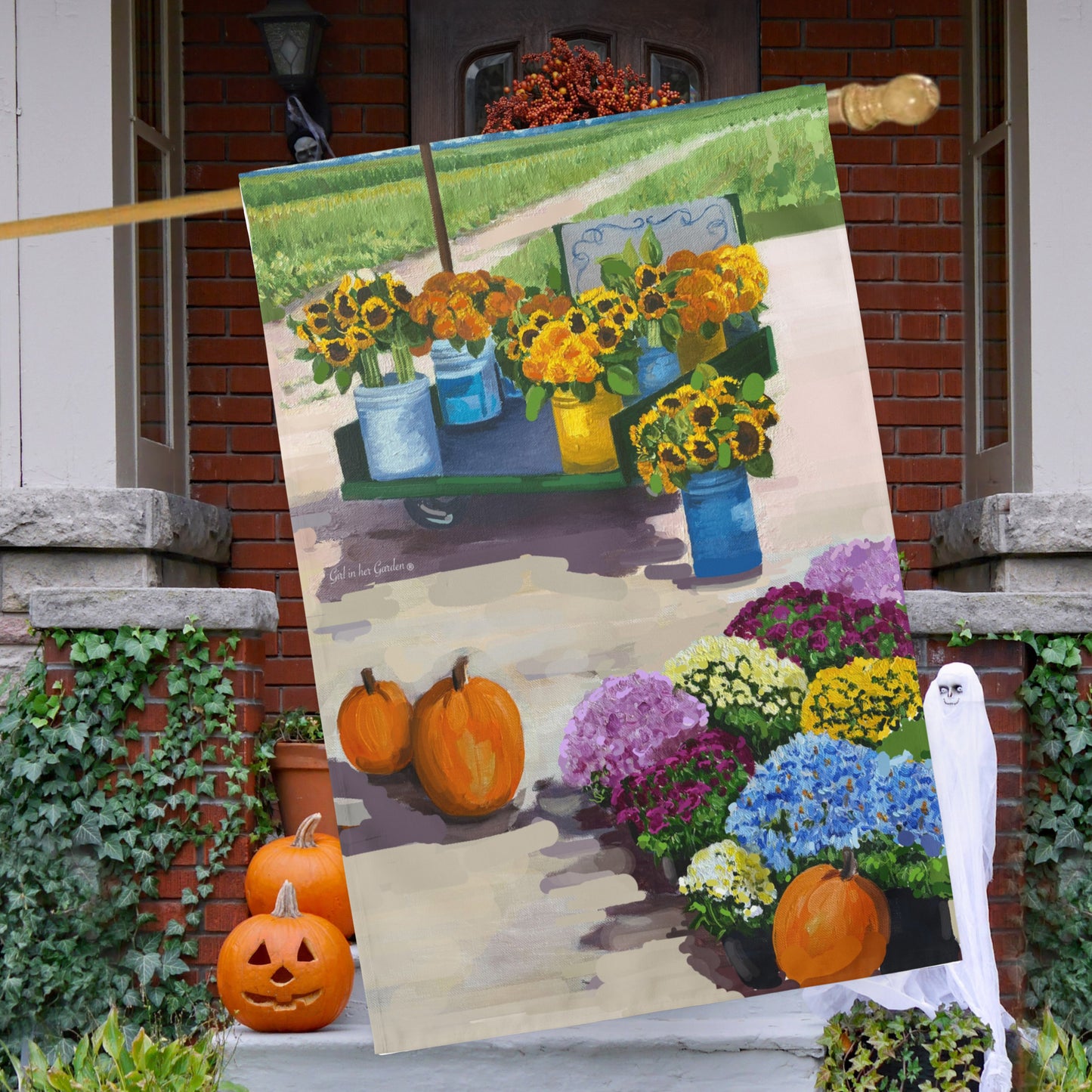 Painted Fall Farm House, Garden Flag