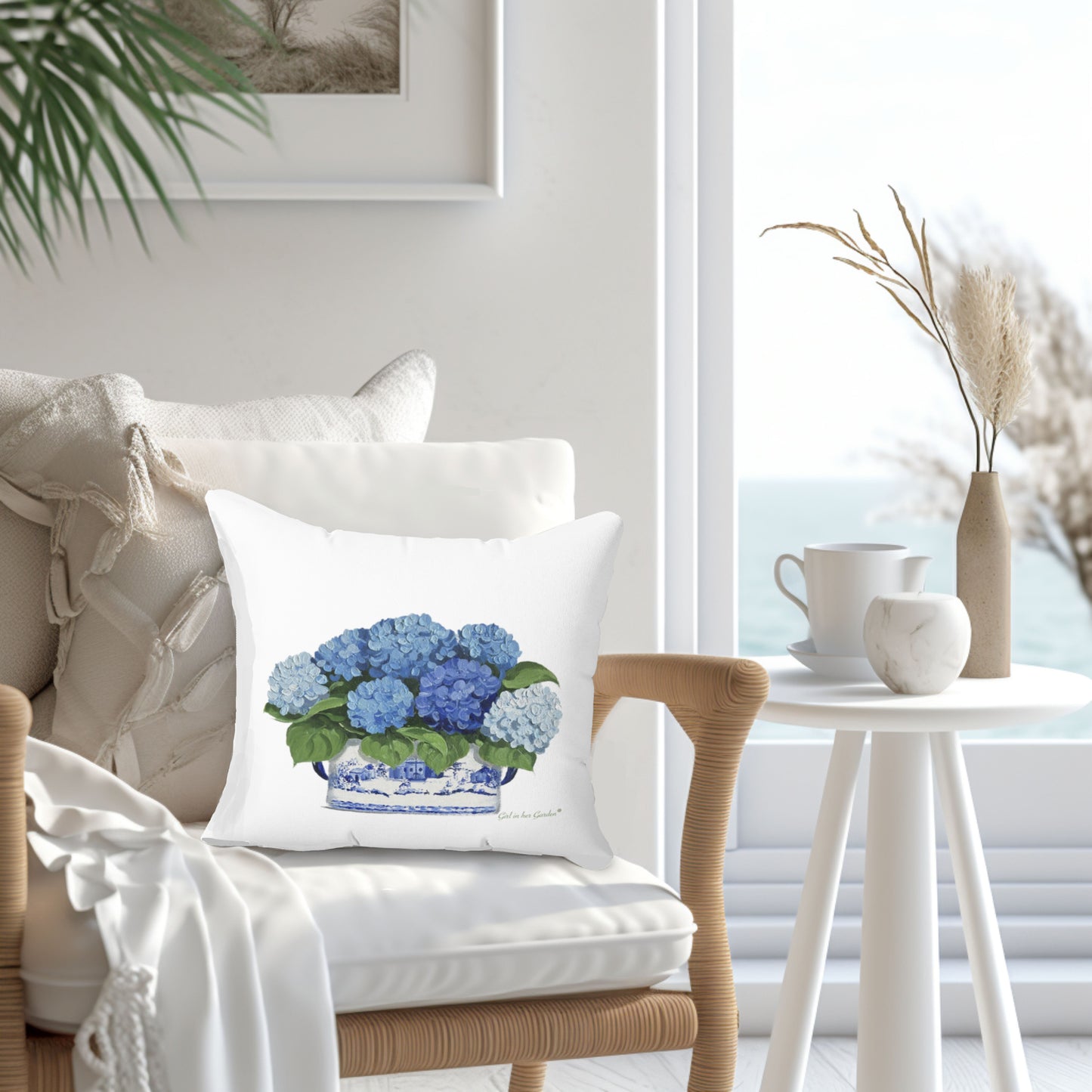 Blue Hydrangea Chinoiserie Pillow